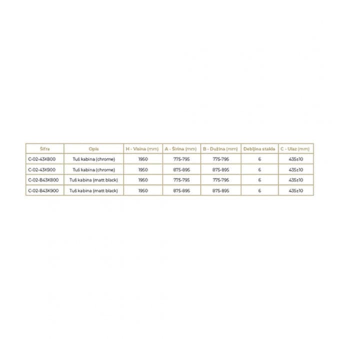 #C-02-43K800 Tuš kabina COPEN ATLAS PRO 800x800x1950 hrom. staklo 6mm providno 2