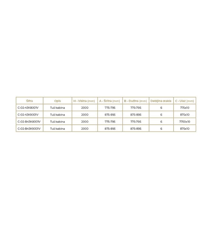 #C-02-43K9001V Tuš kabina COPEN ATLAS PRO 1V 900x900x2000 hrom. staklo 6mm providno 4