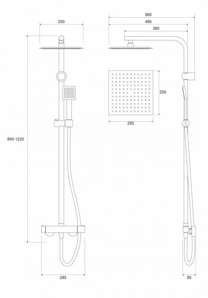 #C-01-113CR Baterija i usponski tuš COPEN NOOK hrom četvrtasti set 2