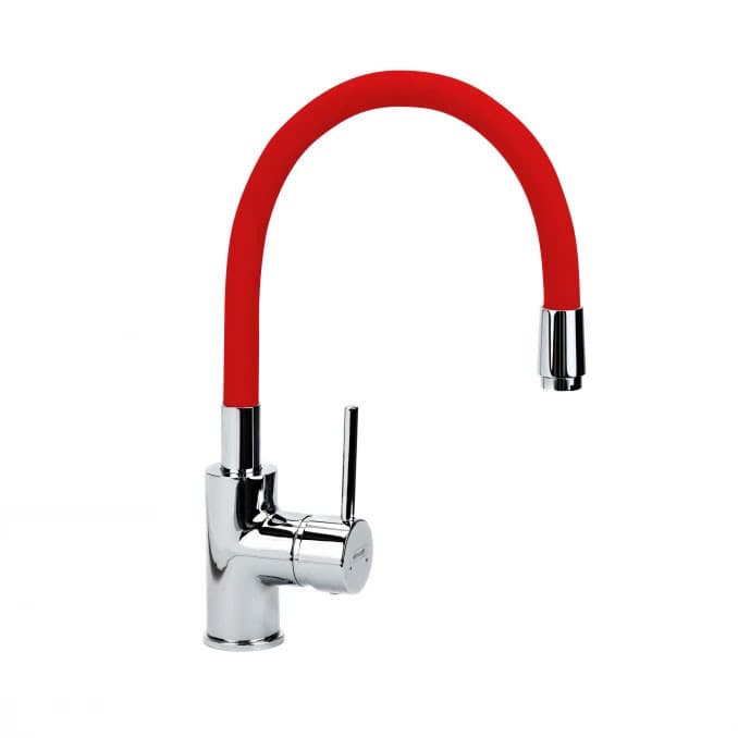 #6132R Baterija za sudoperu MINOTTI TUBO sa 2 cijevi gibljiva lula crvena