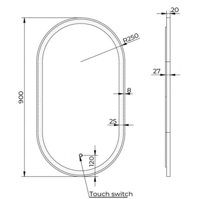 #C-06-105G Ogledalo COPEN 500x900 sa alu ramom 40.6mm LED zlatno 3