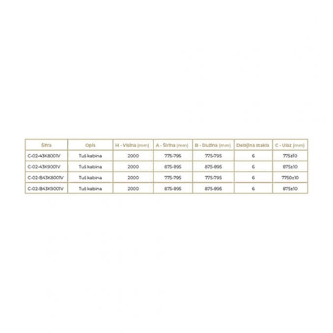 #C-02-B43K8001V Tuš kabina COPEN ATLAS PRO 1V 800x800x2000 mat crna. staklo 6mm providno 3