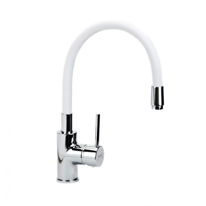 #6129W Baterija za sudoperu MINOTTI TUBO sa 2 cijevi gibljiva lula bijela