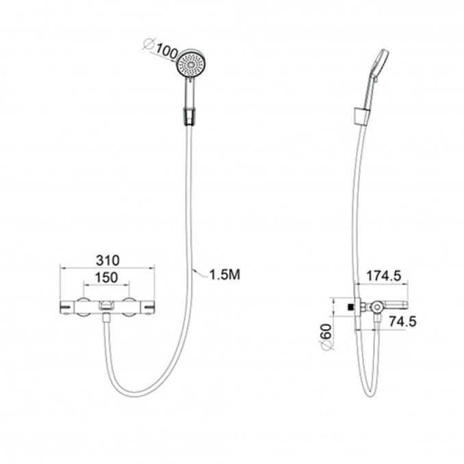 #C-01-501CR Termostatska baterija za kadu COPEN CoolTouch sa tuš setom hrom 2