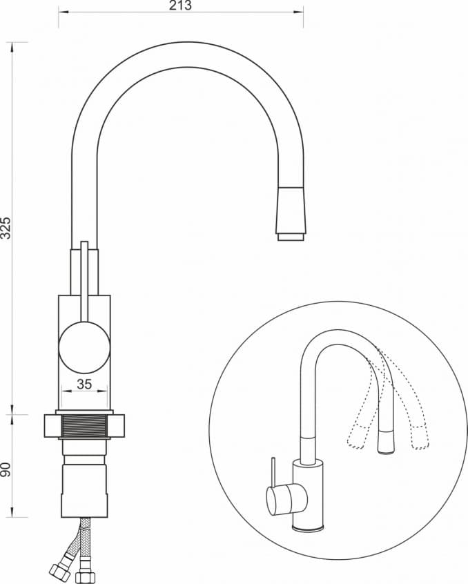 #6132R Baterija za sudoperu MINOTTI TUBO sa 2 cijevi gibljiva lula crvena 2