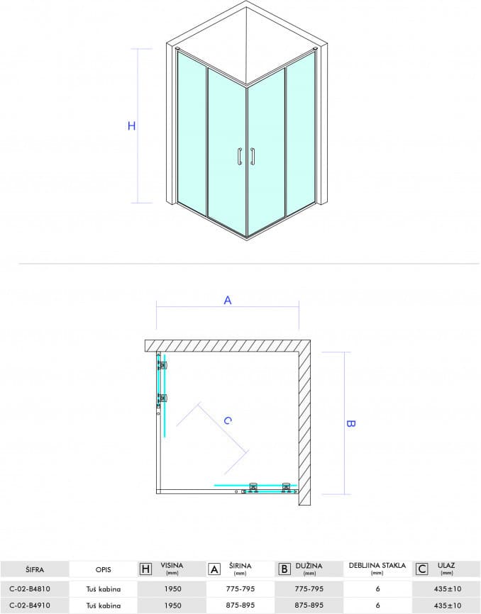 #C-02-B4910 Tuš kabina COPEN ATLAS BLACK 90x90x195cm staklo 6mm providno 5