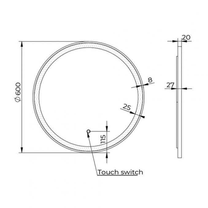 #C-06-103MB Ogledalo COPEN fi600 sa alu ramom 20mm LED mat crno 3