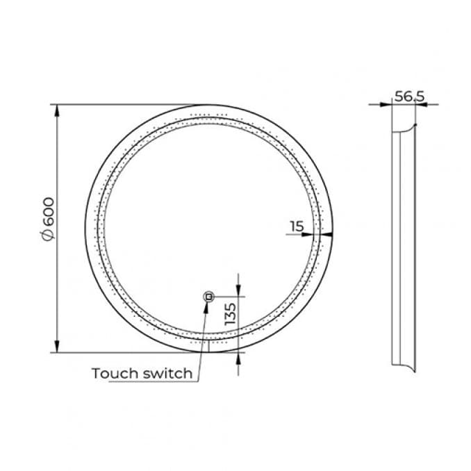 #C-06-100G Ogledalo COPEN fi600 sa alu ramom 56.5mm LED zlatno 2
