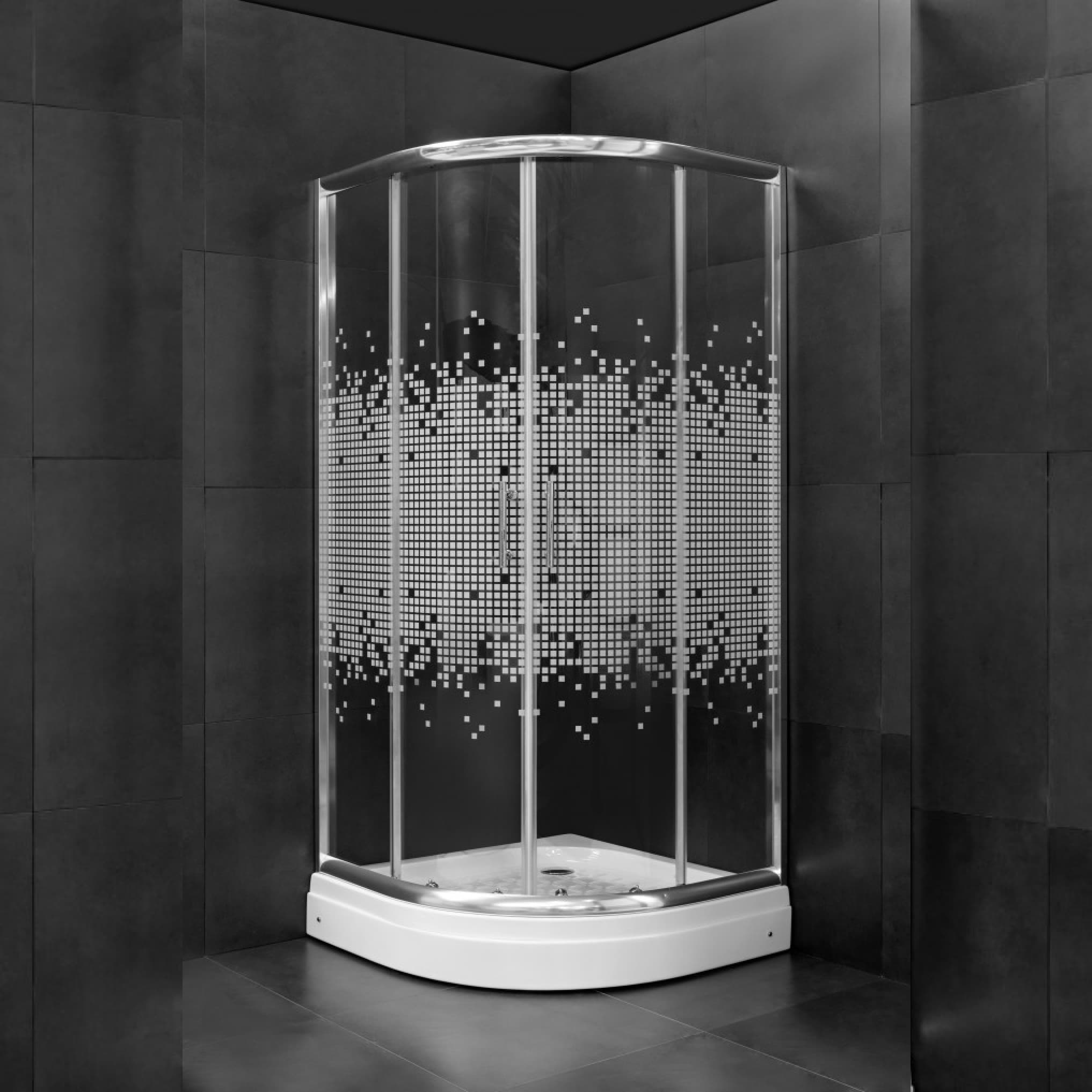 #JAK 5291 Tuš kabina polukružna 90x90x185cm 5mm staklo sa kvadratićima