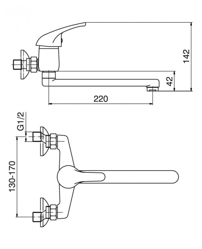 #3115-L Baterija za sudoperu MINOTTI EKONOMIK zidna duga lula 2