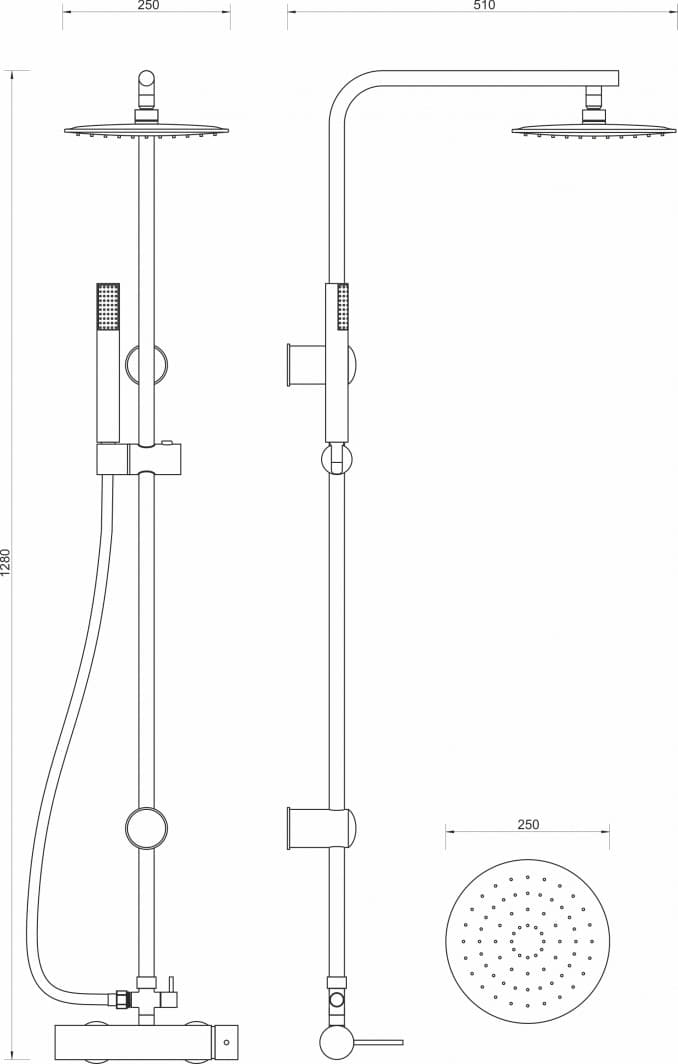 #MUT-065B/6113CB Baterija za tuš MINOTTI TUBO DARK ELEGANCE sa komplet usponskim tušem. ruža O250 2