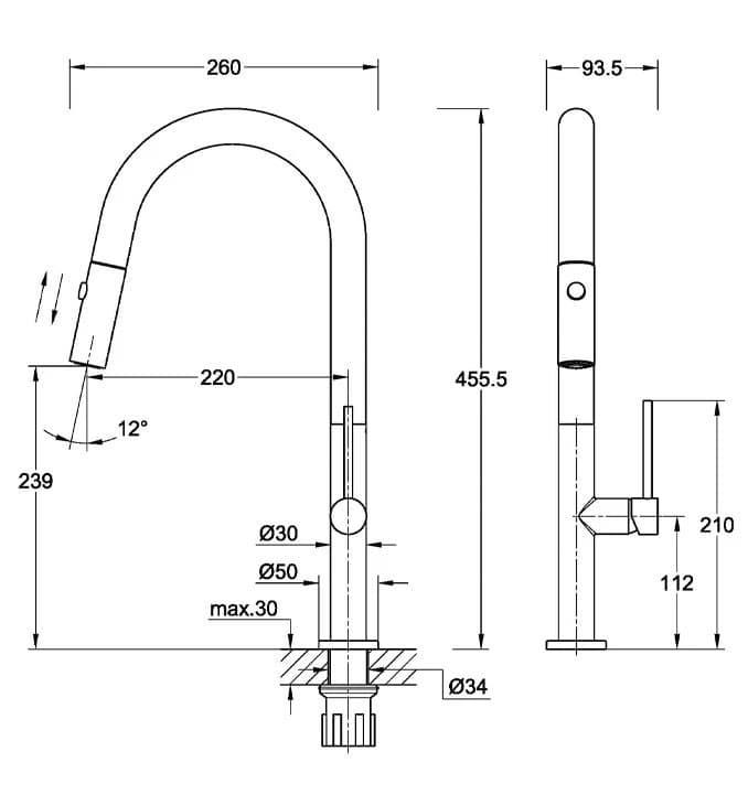 #C-01-201CR Jednoručna baterija za sudoperu COPEN SALT sa izvlačećim tušem 2F hrom 3