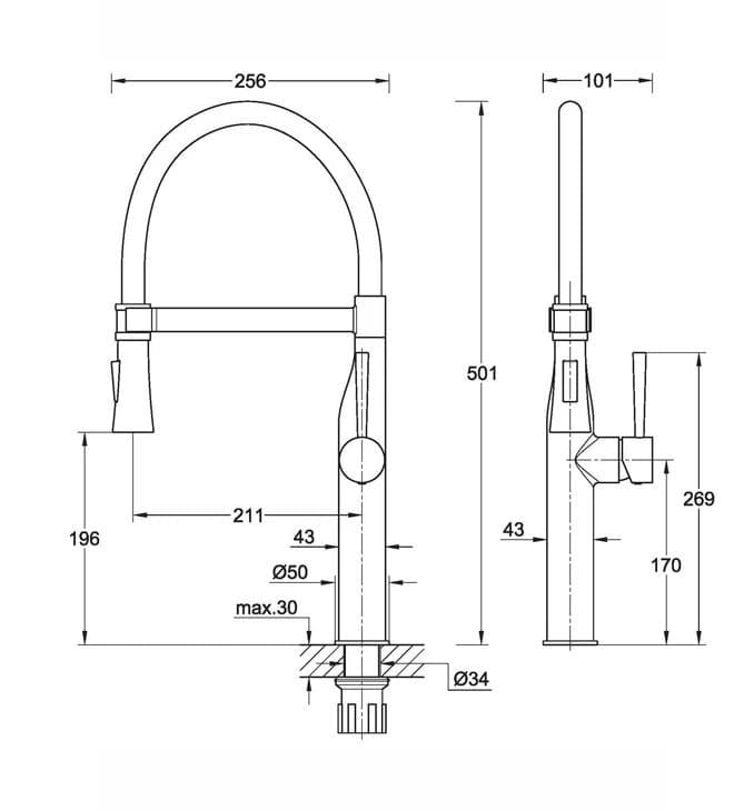 #C-01-203MB Jednoručna baterija za sudoperu COPEN PEPPER A sa flex lulom 2F mat crna 2