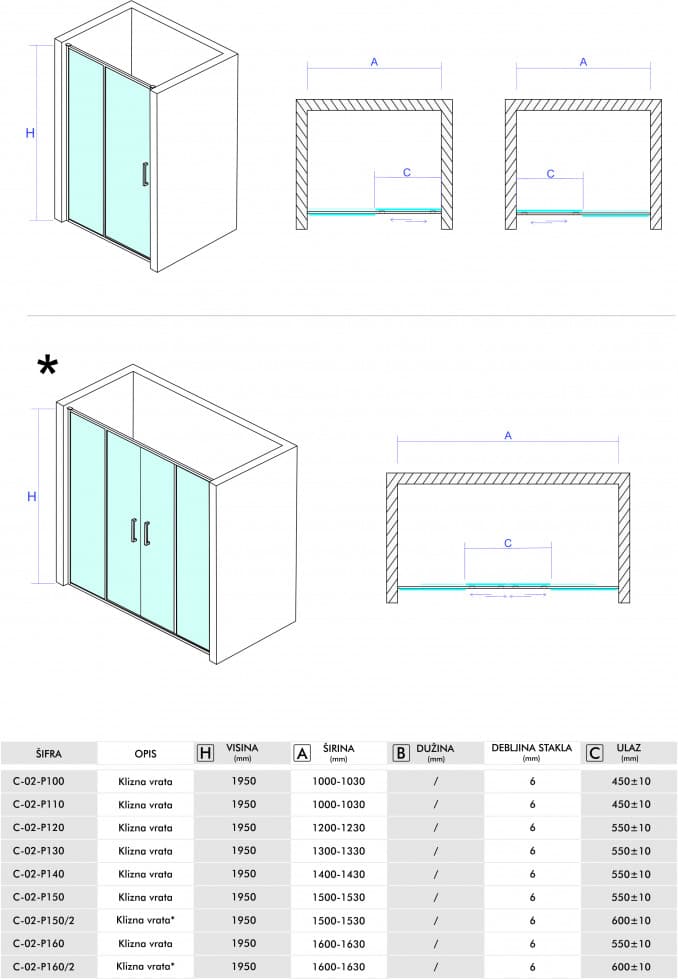 # C-02-P150 Klizna vrata COPEN OPAL 150x195cm staklo 6mm providno 2
