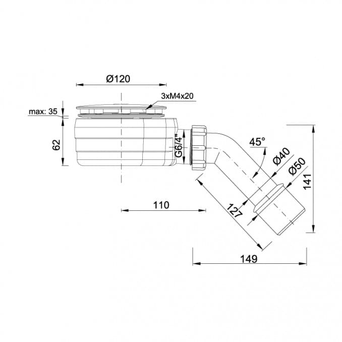#STY-ZA-90-K Sifon za tuš kadu STYRON fi90 plitki komplet hrom kapa 2