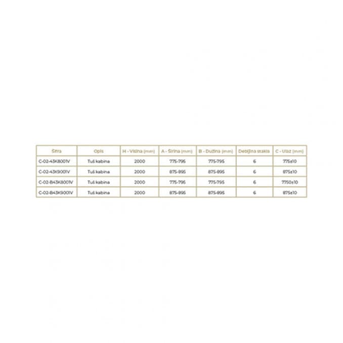 #C-02-B43K9001V Tuš kabina COPEN ATLAS PRO 1V 900x900x2000 mat crna. staklo 6mm providno 3