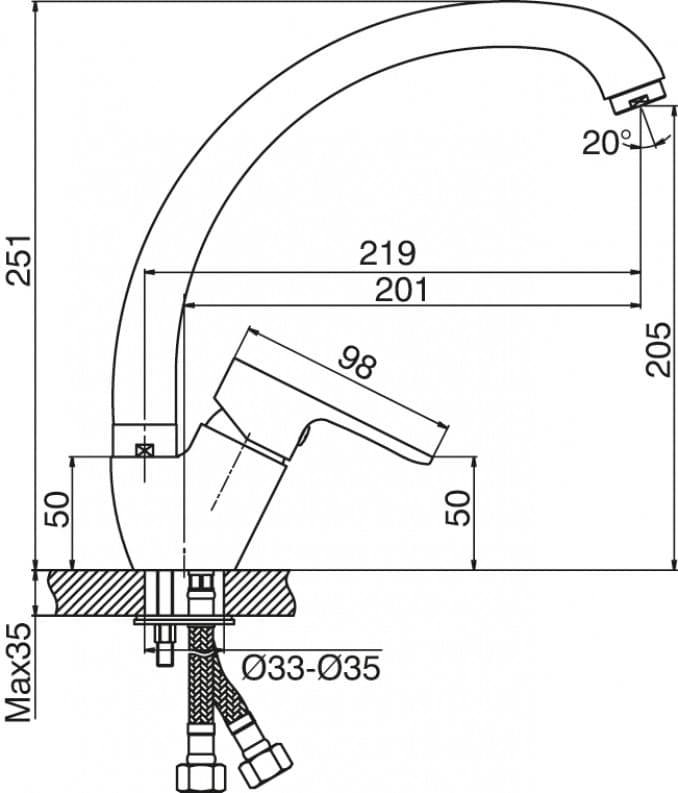 #5588 Baterija za sudoperu MINOTTI VIVA sa 2 cijevi labud 2