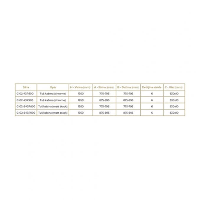 #C-02-43R900 Tuš kabina COPEN ATLAS PRO R900x1950 hrom. staklo 6mm providno 2