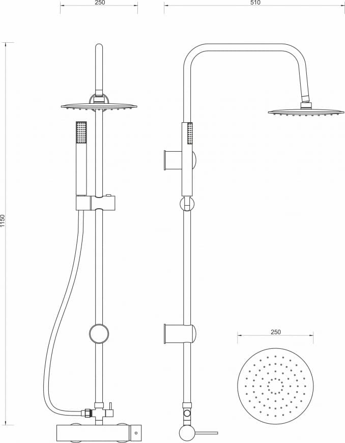 #MUT-075/6113NC Baterija za tuš kabinu MINOTTI TUBO sa komplet usponskim tušem štelujućim 2