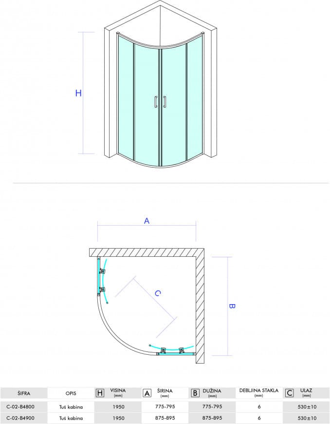 #C-02-B4900 Tuš kabina COPEN ATLAS BLACK R90x195cm staklo 6mm providno 5