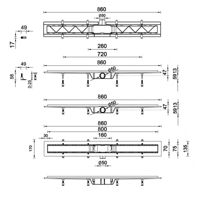 #STY-F-80 Tuš kanalica STYRON FLOOR 800 za ispunu keramike 2
