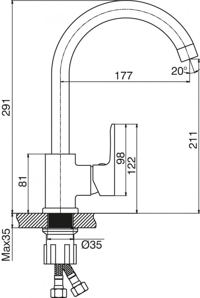 #5558 Baterija za sudoperu MINOTTI VIVA sa 2 cijevi labud 2