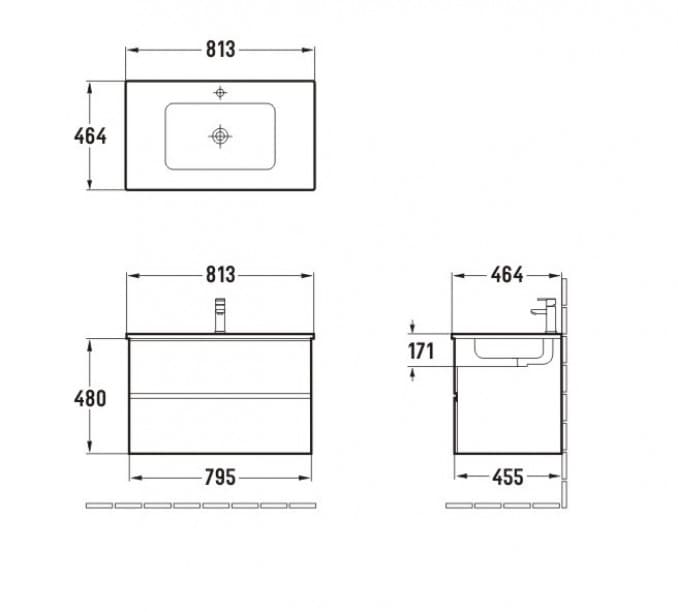 #UL800-2FSW Toaletni ormarić UNILINE LUMA 800 sa lavaboom. soft close dve fioke 813x464x480 3