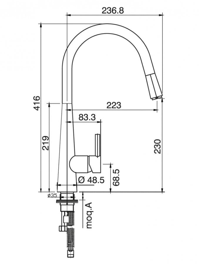 #4505 Baterija za sudoperu MINOTTI PRIMA labud sa tušem 2